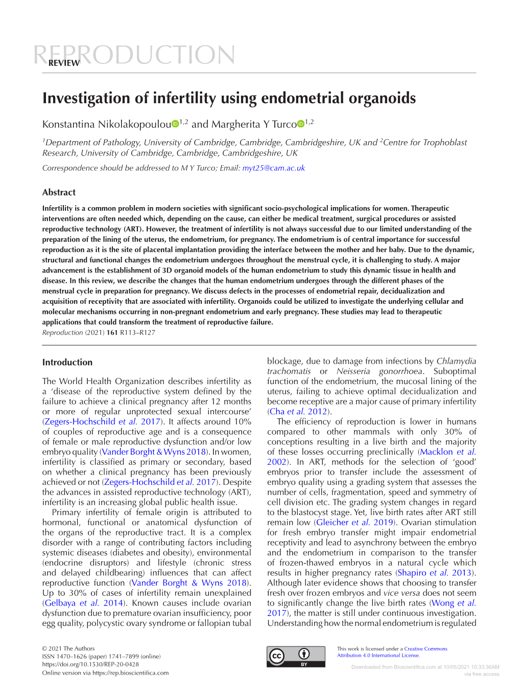 Investigation of Infertility Using Endometrial Organoids