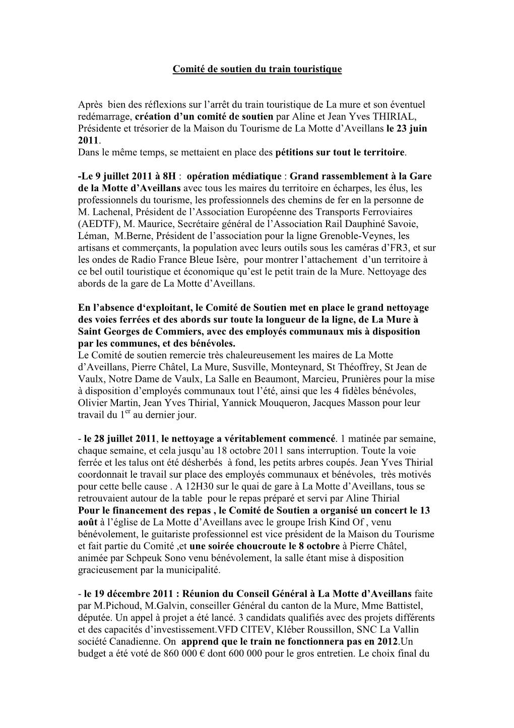 Comité De Soutien Du Train Touristique Après Bien Des Réflexions Sur L'arrêt Du Train Touristique De La Mure Et Son Éven