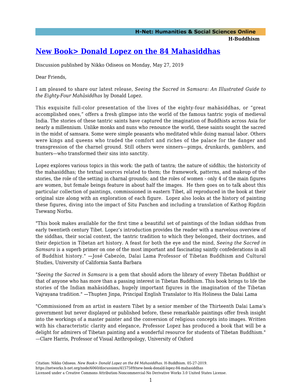 New Book&gt; Donald Lopez on the 84 Mahasiddhas