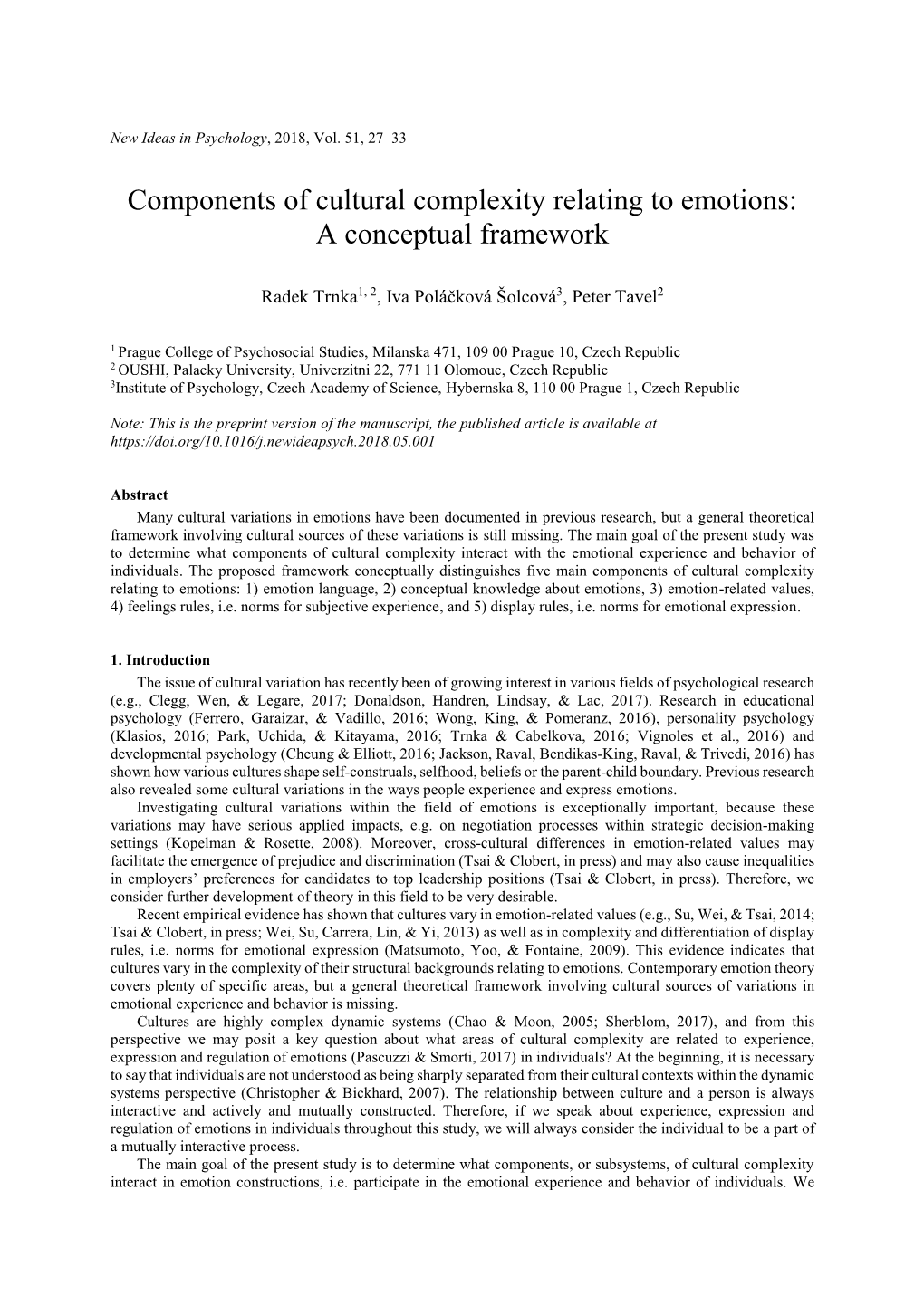 Components of Cultural Complexity Relating to Emotions: a Conceptual Framework