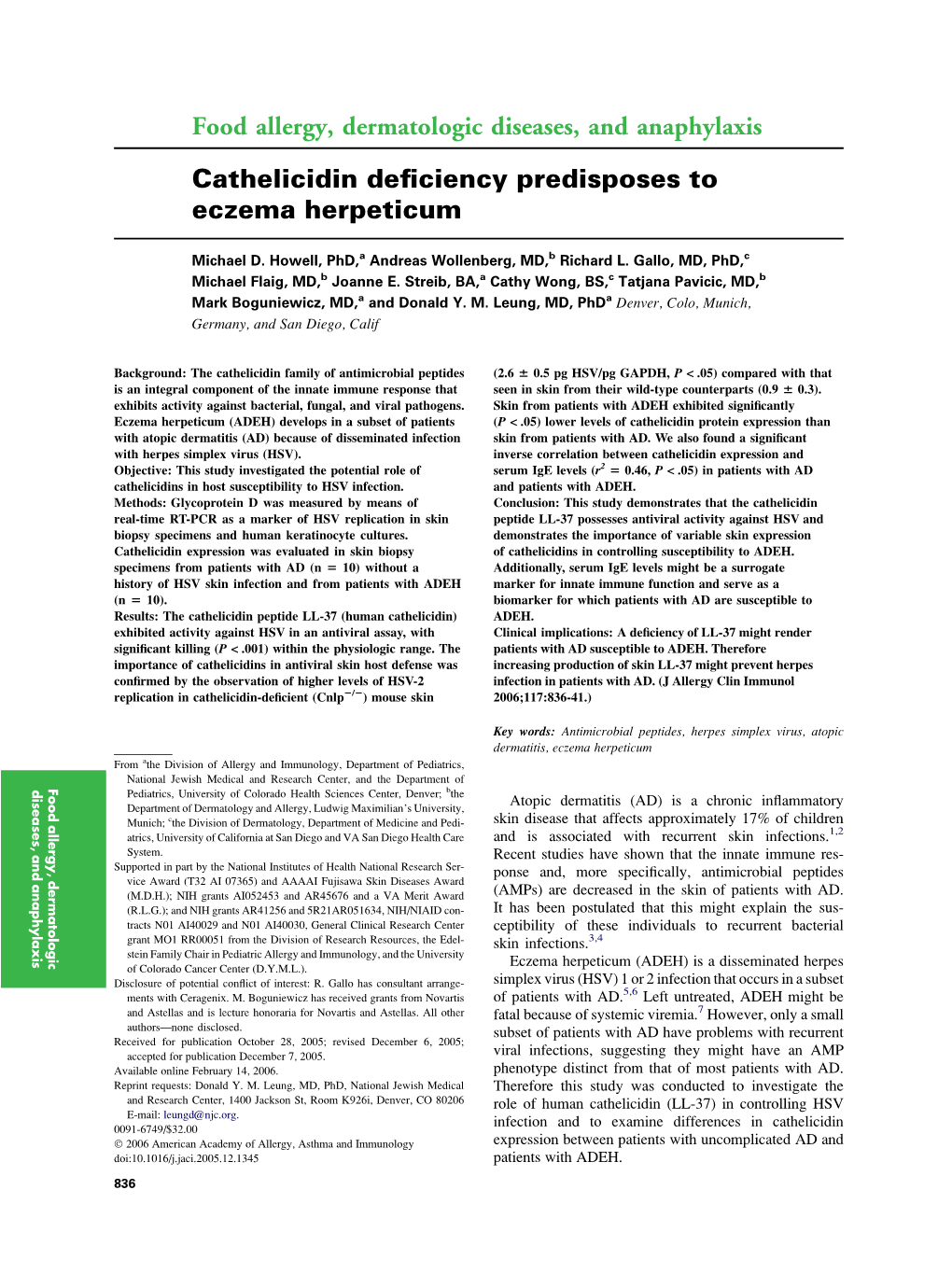Cathelicidin Deficiency Predisposes to Eczema Herpeticum