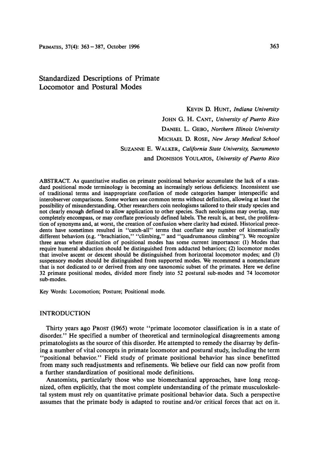 Standardized Descriptions of Primate Locomotor and Postural Modes