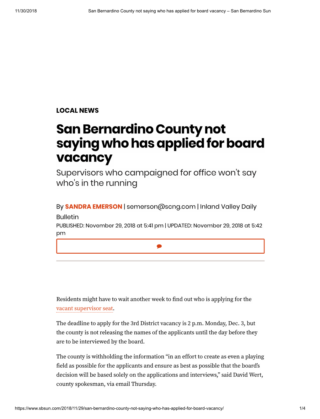 San Bernardino County Not Saying Who Has Applied for Board Vacancy – San Bernardino Sun