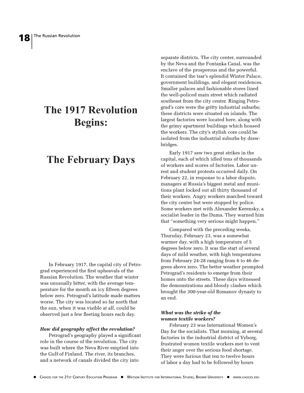 The 1917 Revolution Begins: the February Days