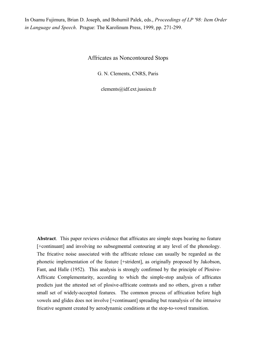 Affricates As Noncontoured Stops (Pdf)