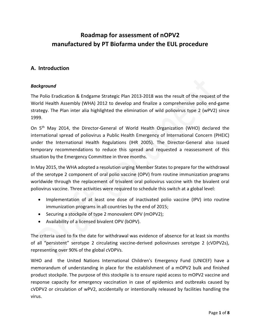 Roadmap for Assessment of Nopv2 Manufactured by PT Biofarma Under the EUL Procedure