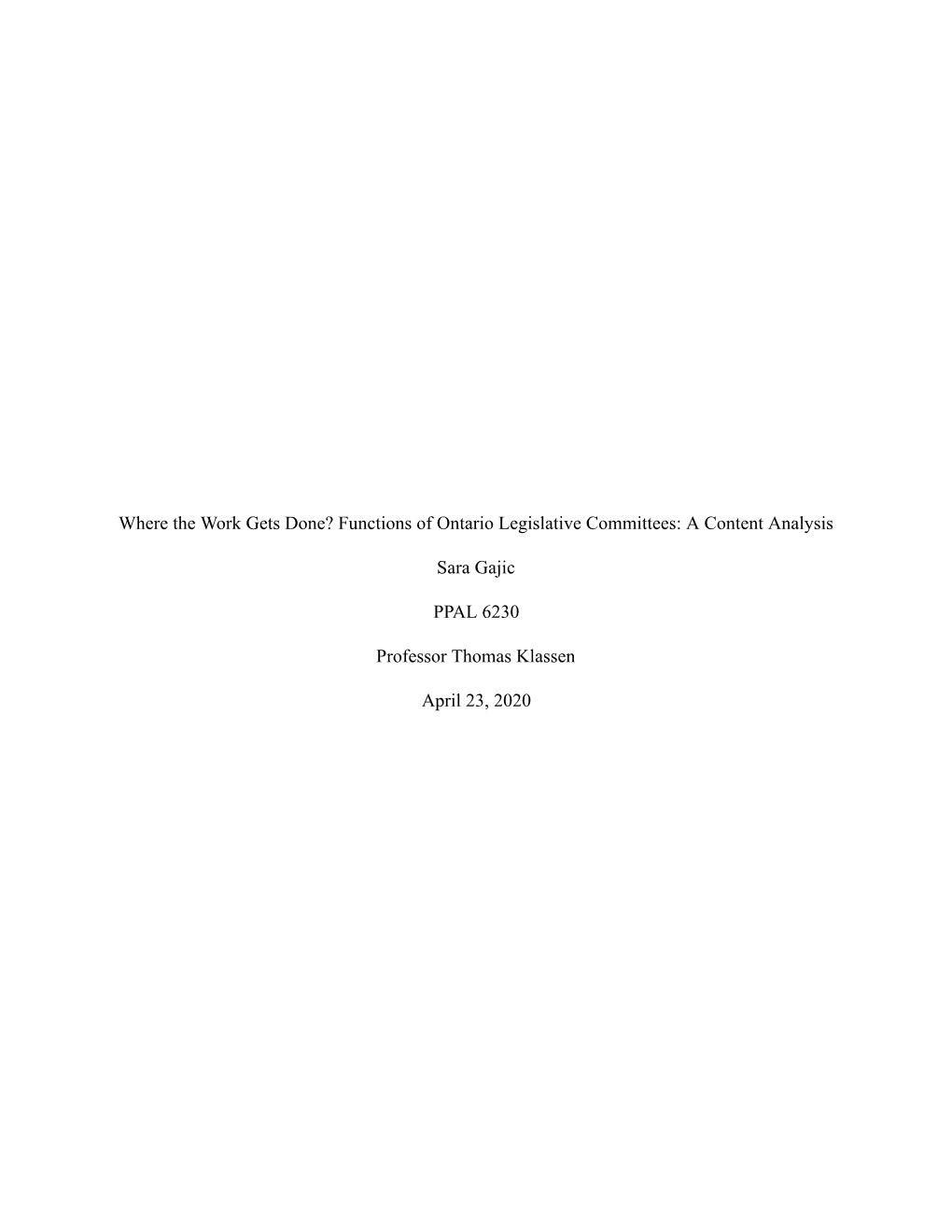 Functions of Ontario Legislative Committees: a Content Analysis