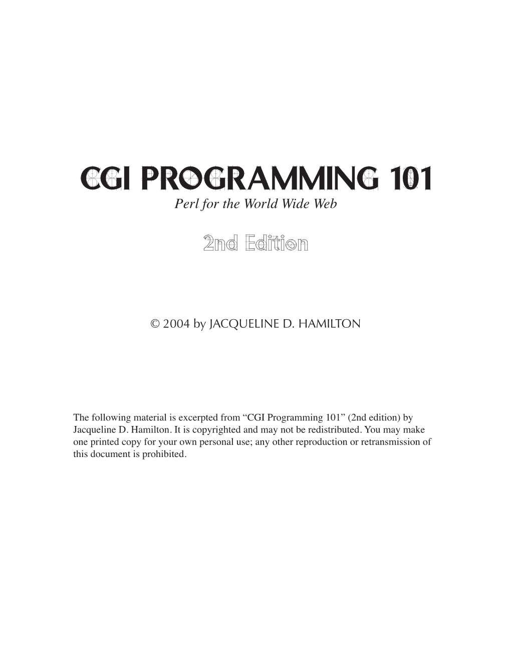 CGI PROGRAMMING 101 Perl for the World Wide Web 2Nd Edition