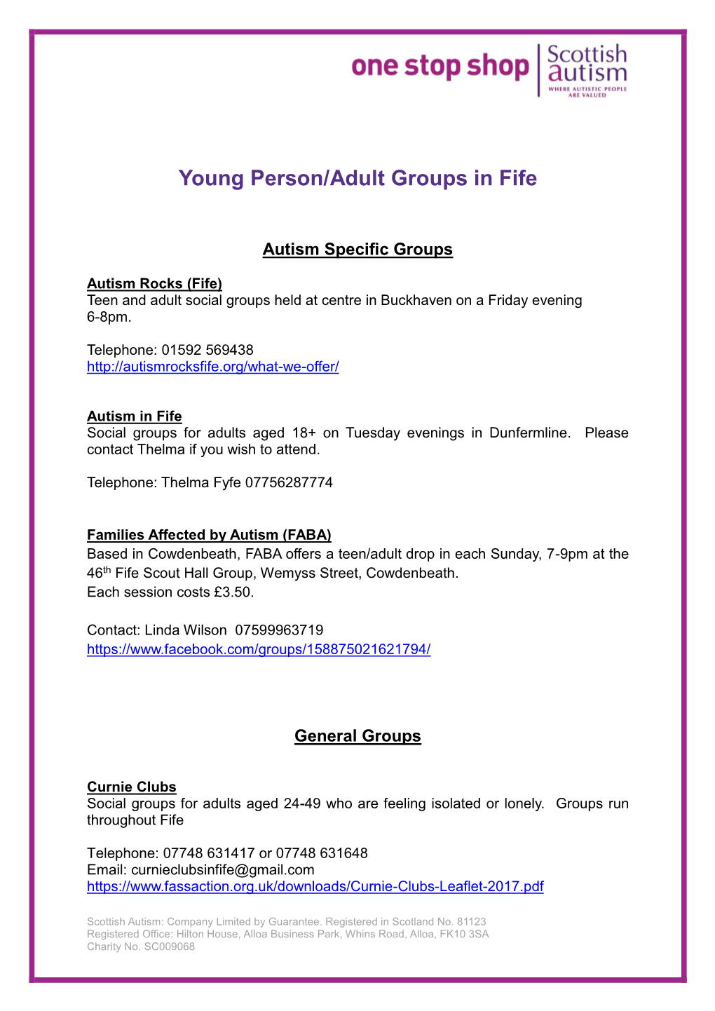 Young Person/Adult Groups in Fife