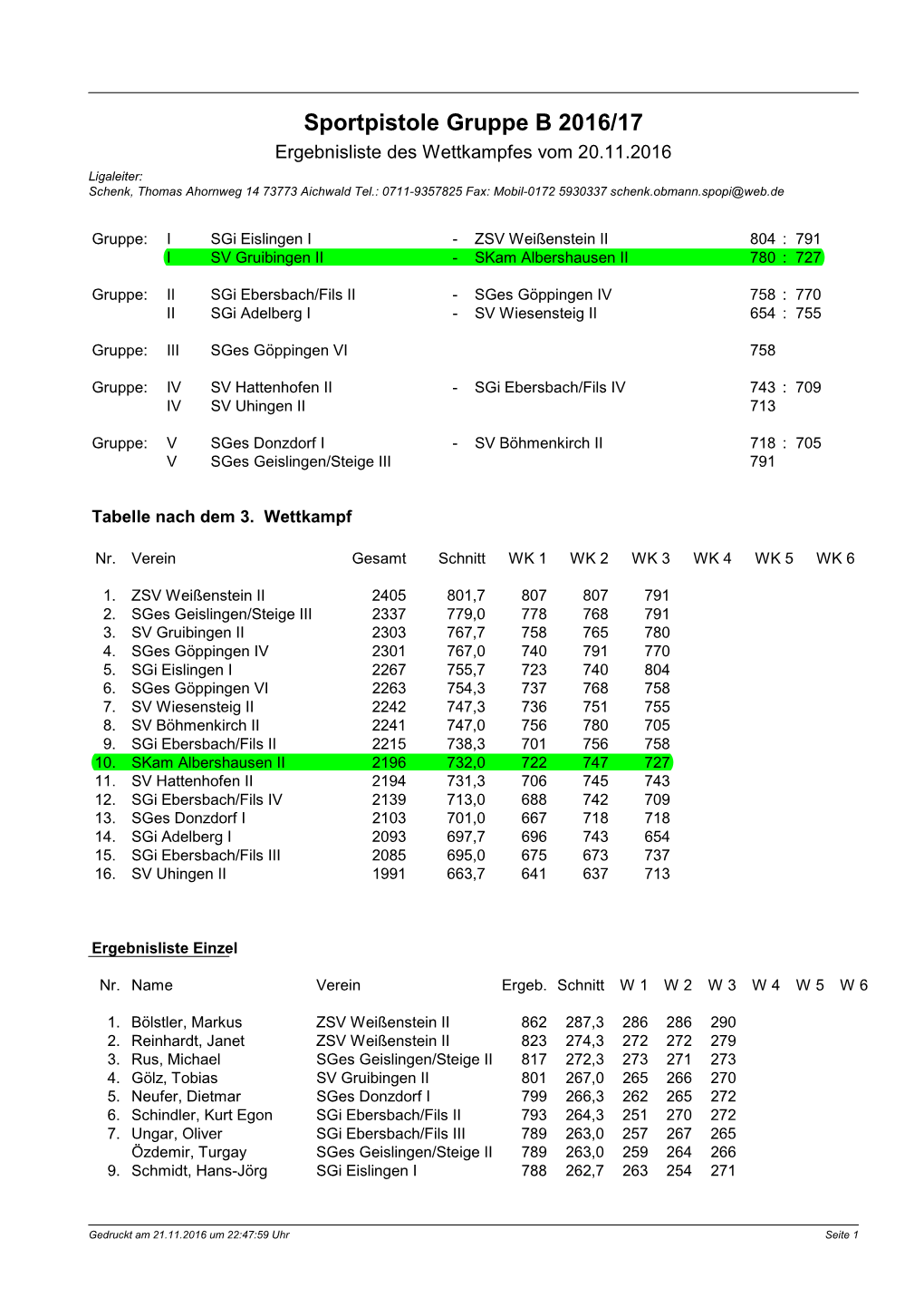 Wettkampf 3 Gruppe B