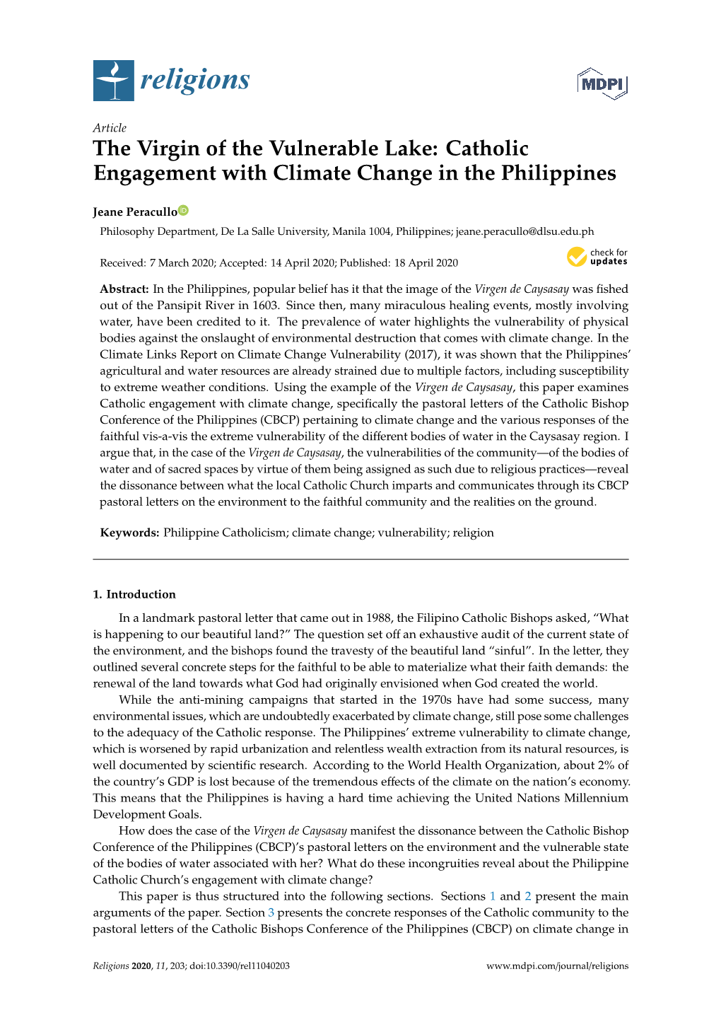 Catholic Engagement with Climate Change in the Philippines