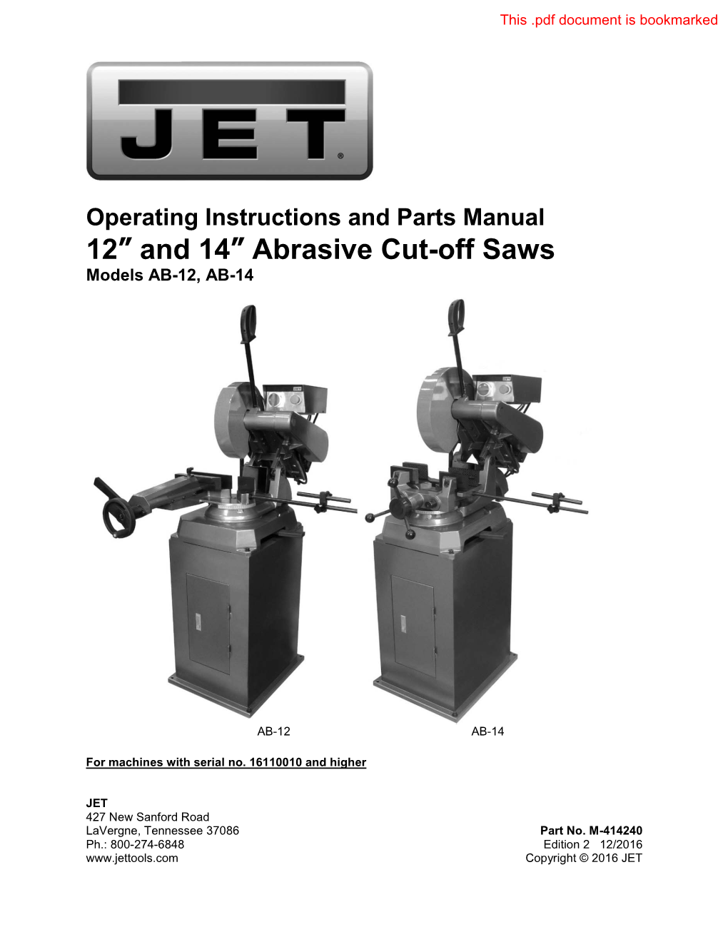 Abrasive Cut-Off Saws Models AB-12, AB-14