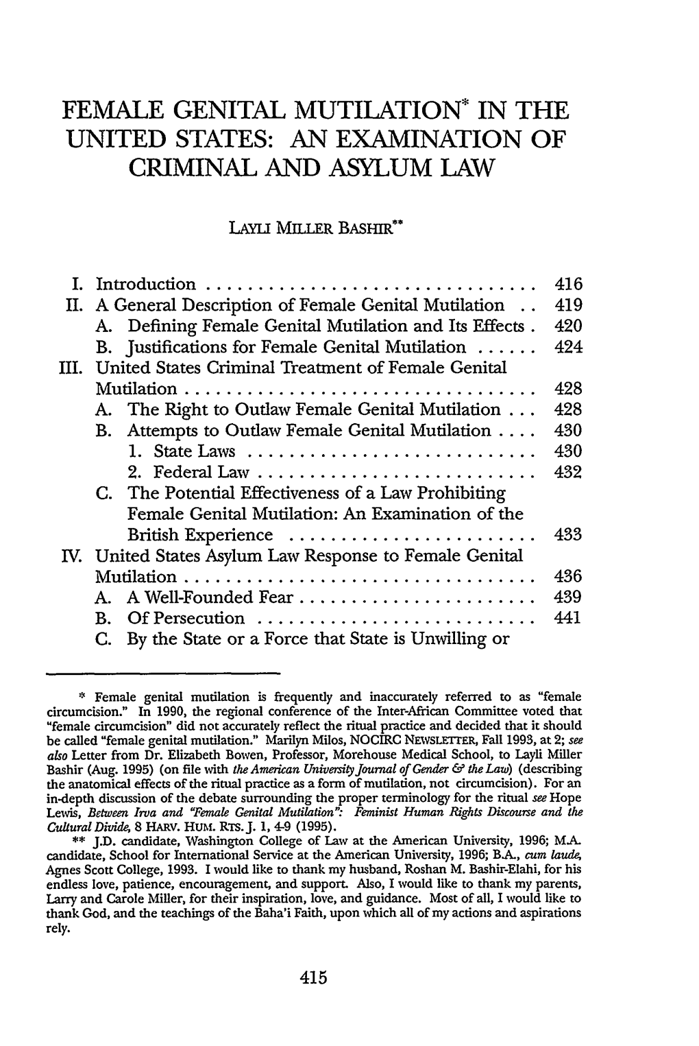 Female Genital Mutilation* in the United States: an Examination of Criminal and Asylum Law