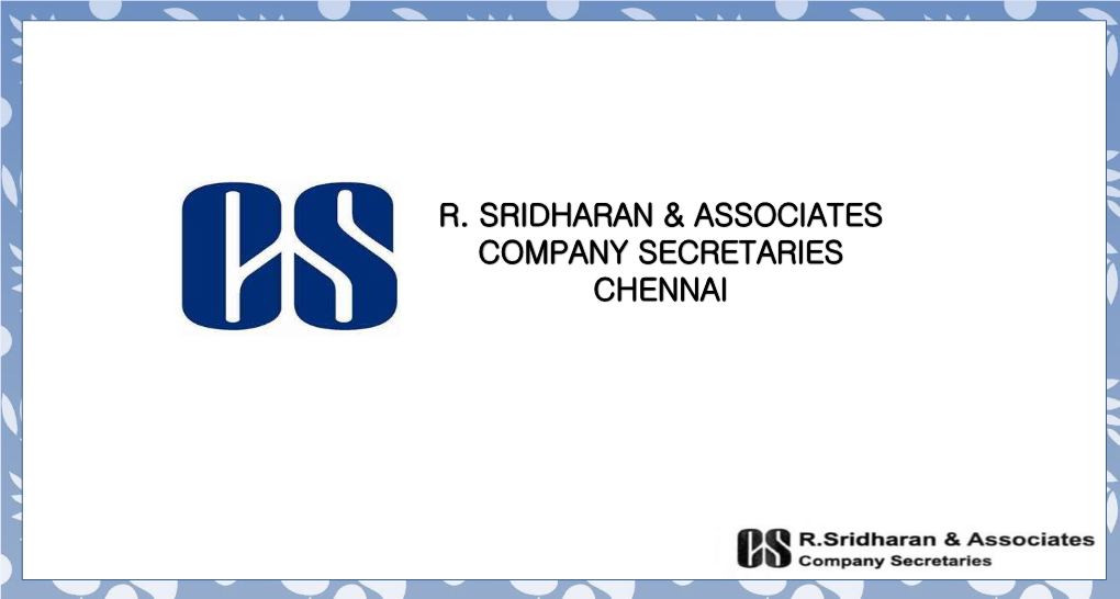 R. Sridharan & Associates Company Secretaries Chennai