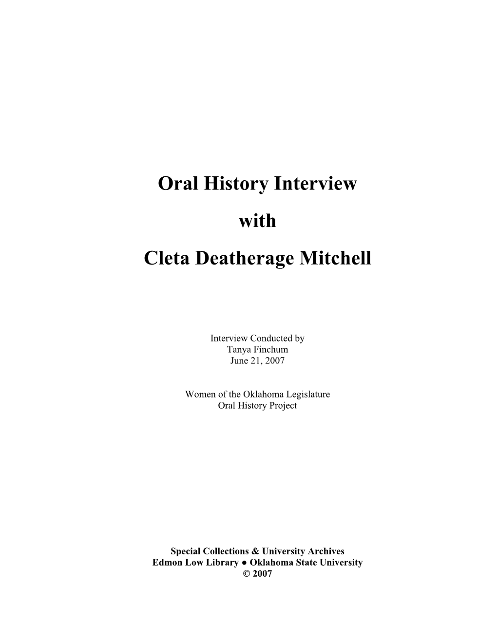 Oral History Interview with Cleta Deatherage Mitchell