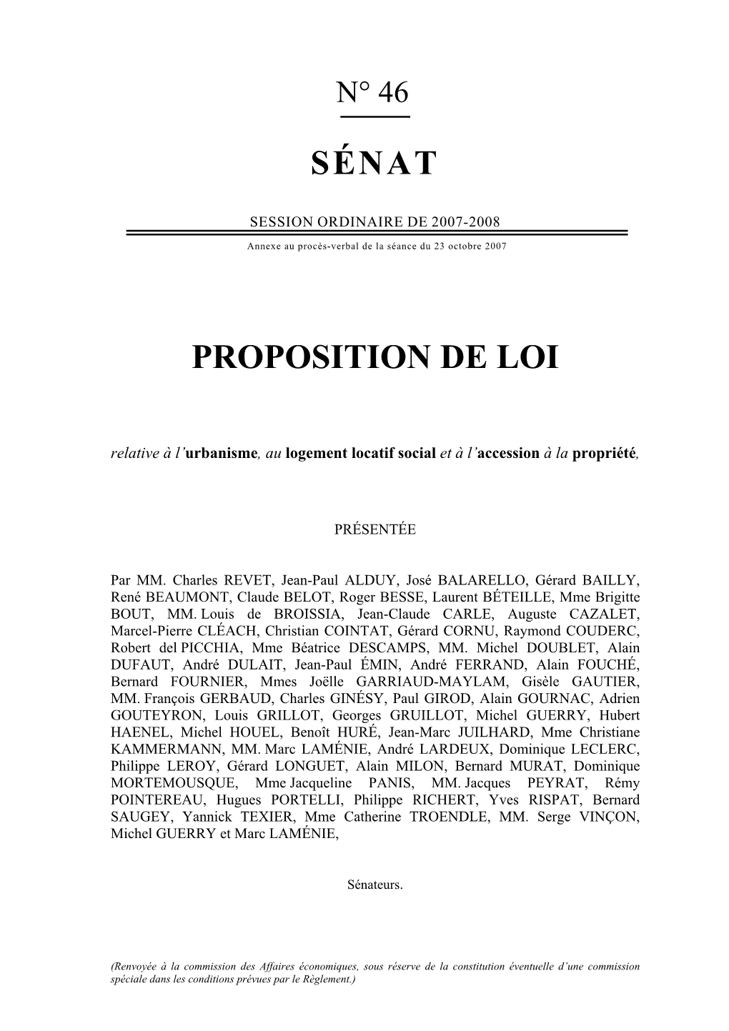 Sénat Proposition De