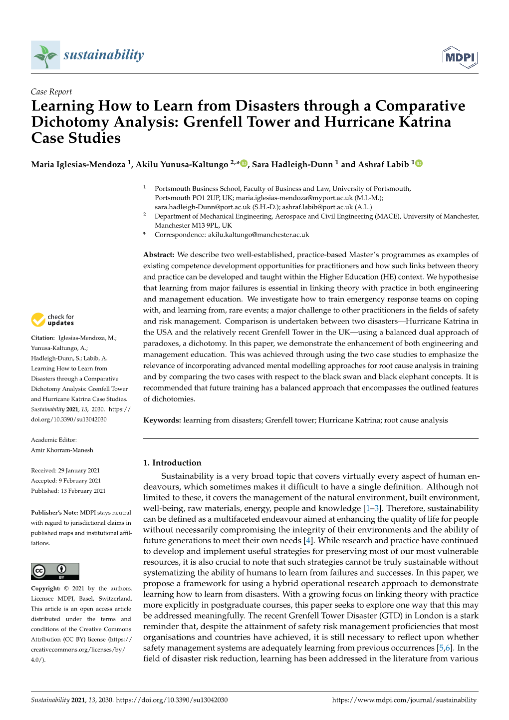 Grenfell Tower and Hurricane Katrina Case Studies