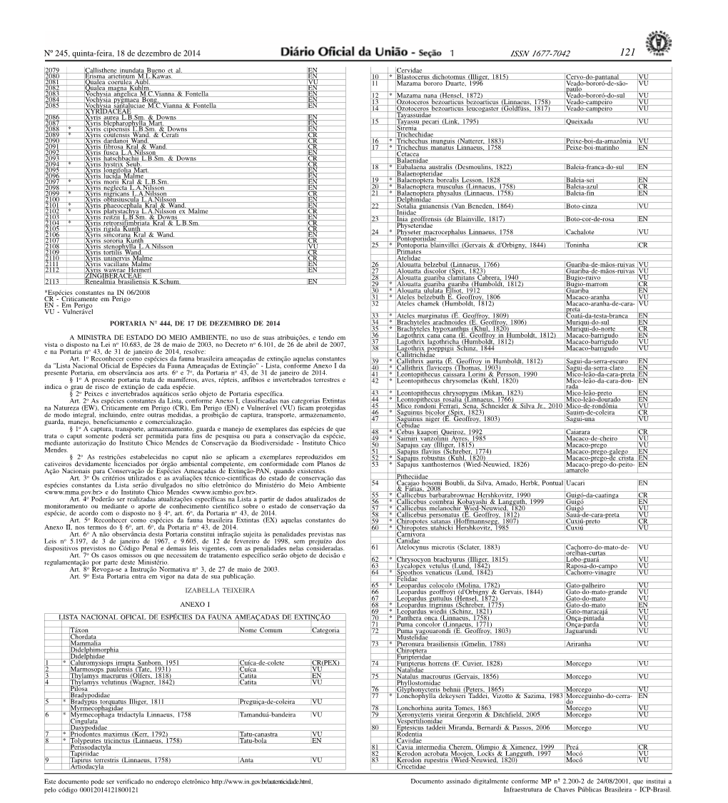 Portaria MMA Nº 444, De 17 De Dezembro De 2014