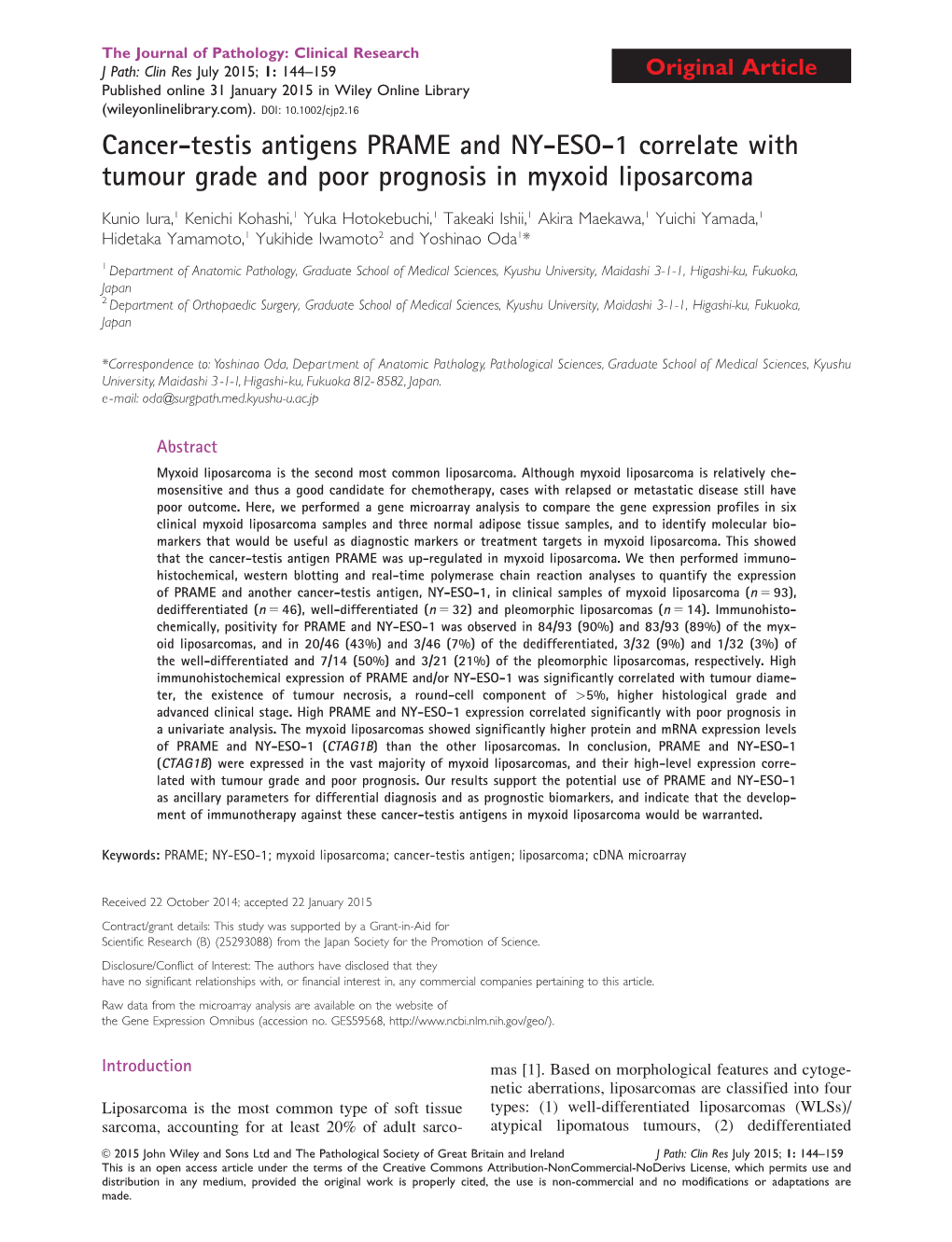 Cancer‐Testis Antigens PRAME and NY‐ESO‐1 Correlate with Tumour