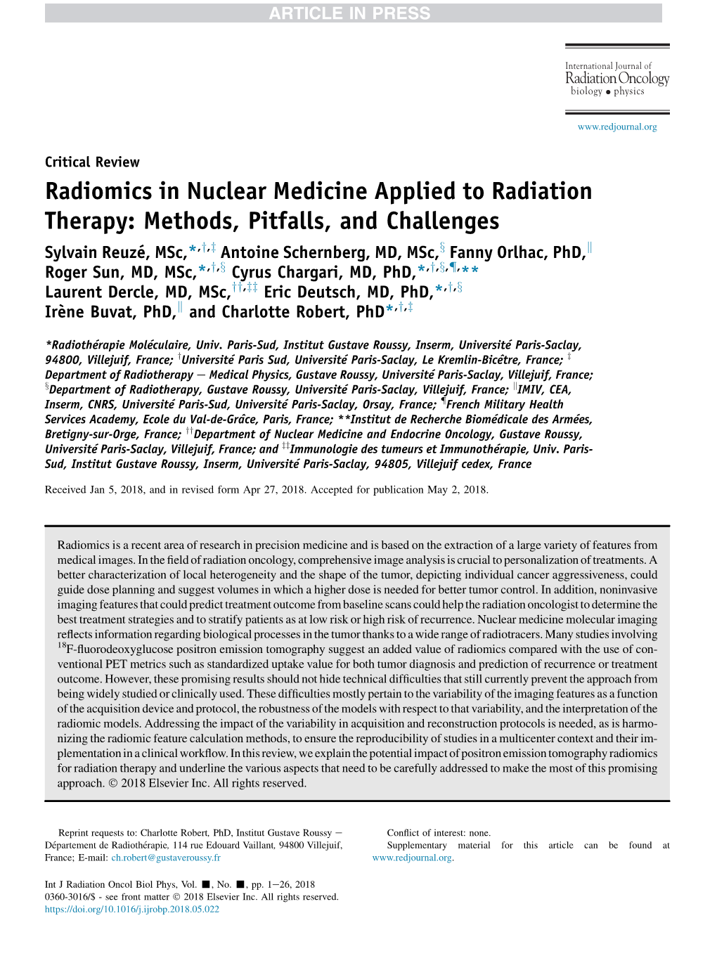 Radiomics in Nuclear Medicine Applied to Radiation Therapy: Methods, Pitfalls, and Challenges