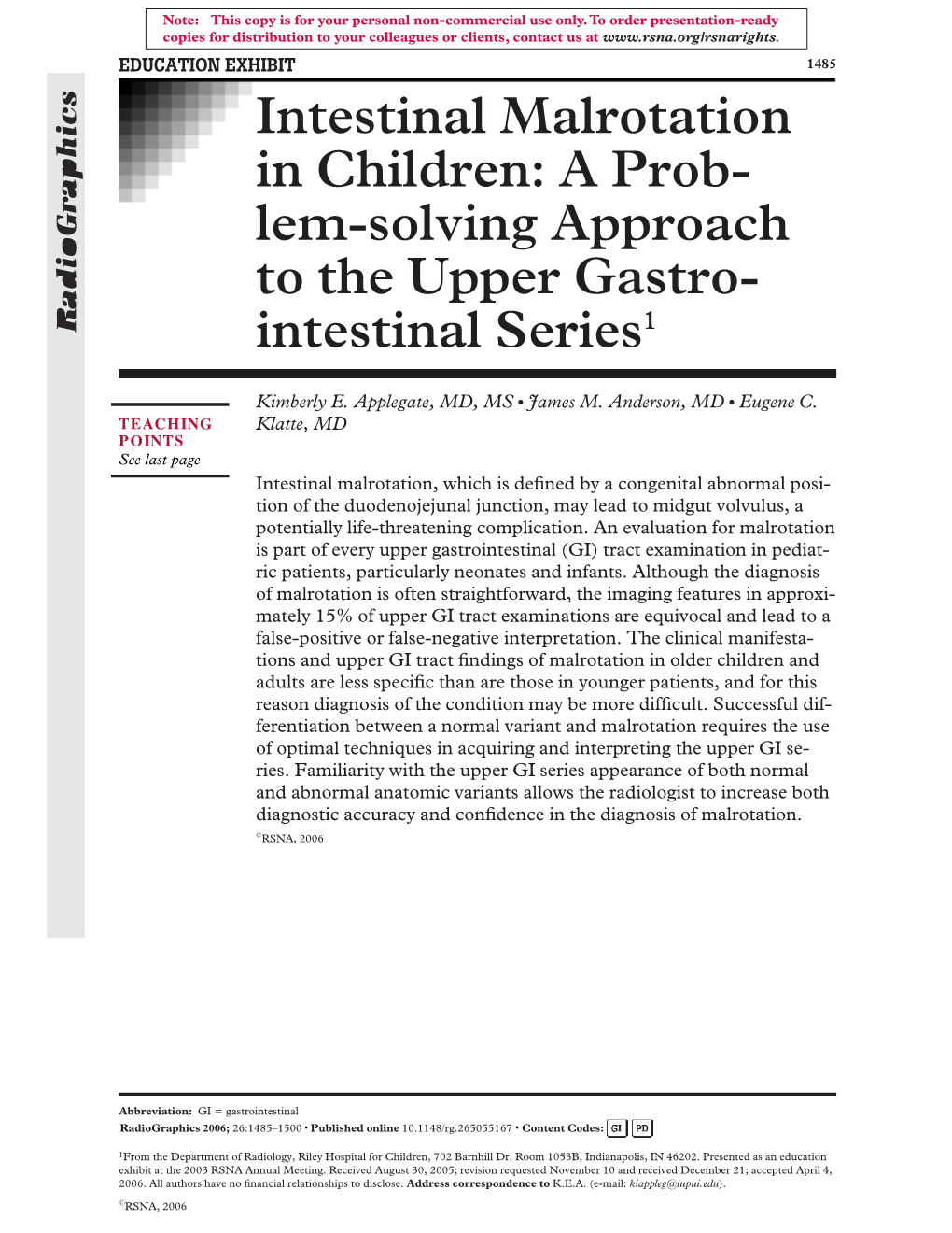 Intestinal Malrotation in Children: a Prob- Lem-Solving Approach to the Upper Gastro- Radiographics Intestinal Series1