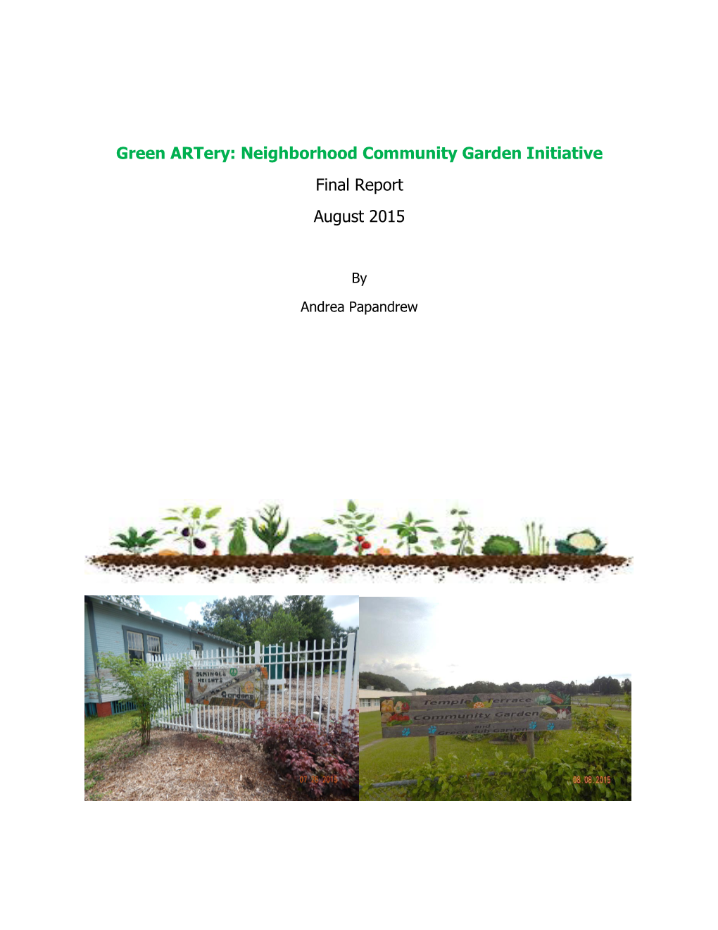 Green Artery: Neighborhood Community Garden Initiative Final Report August 2015