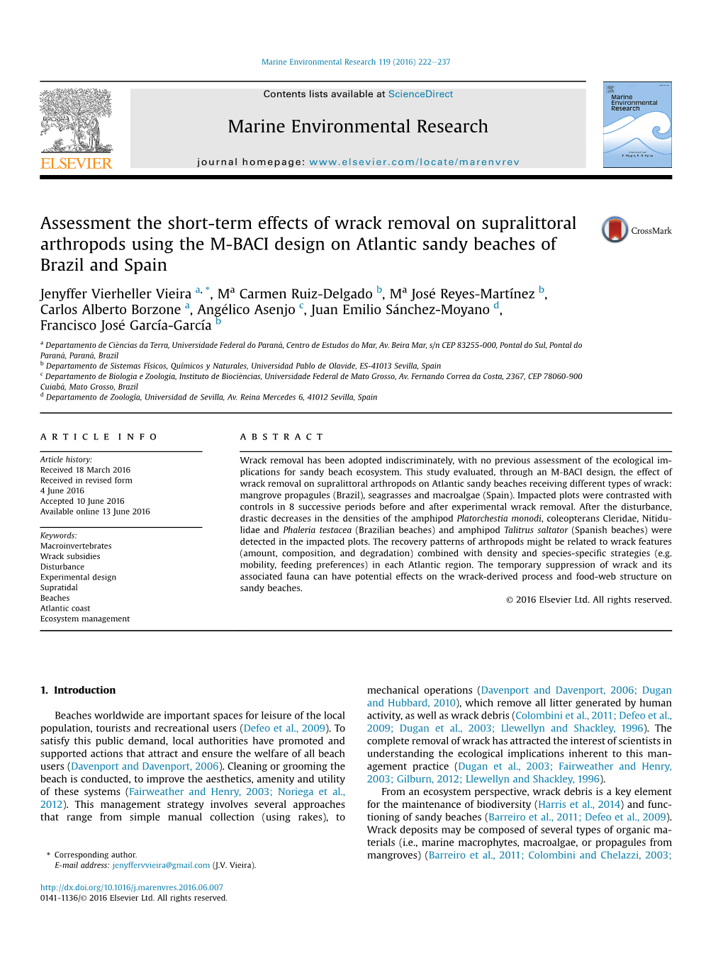 Assessment the Short-Term Effects of Wrack Removal on Supralittoral Arthropods Using the M-BACI Design on Atlantic Sandy Beaches of Brazil and Spain
