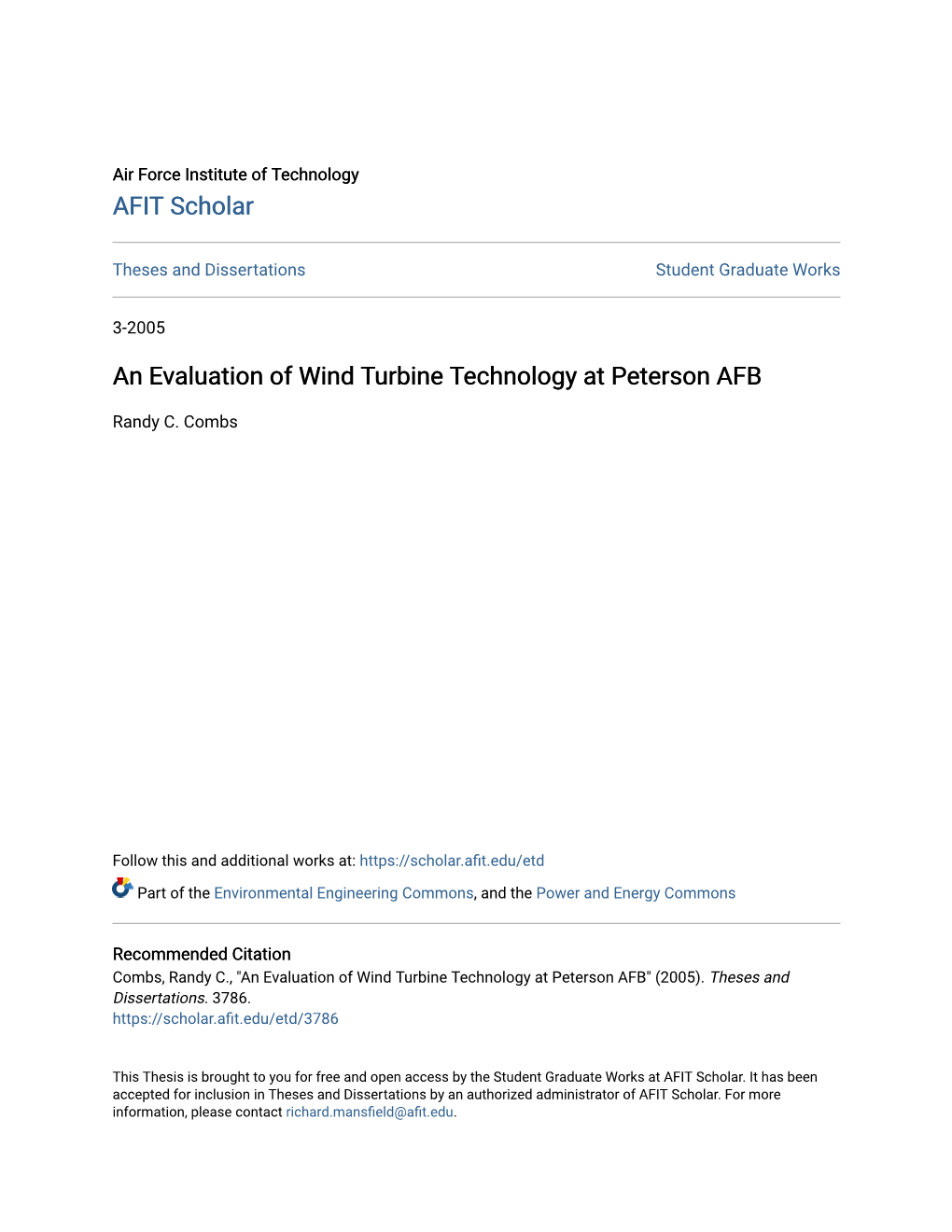 An Evaluation of Wind Turbine Technology at Peterson AFB