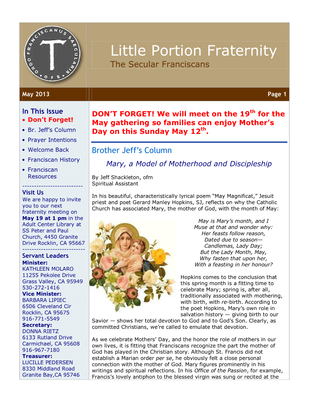 Little Portion Fraternity the Secular Franciscans