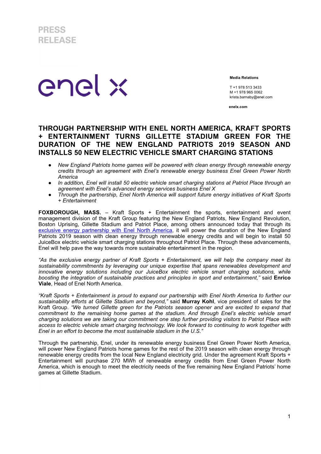 Through Partnership with Enel North America, Kraft
