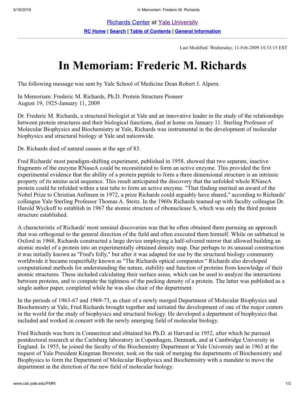 Richards Center in Memoriam