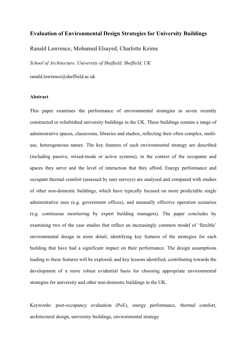 Evaluation of Environmental Design Strategies for University Buildings