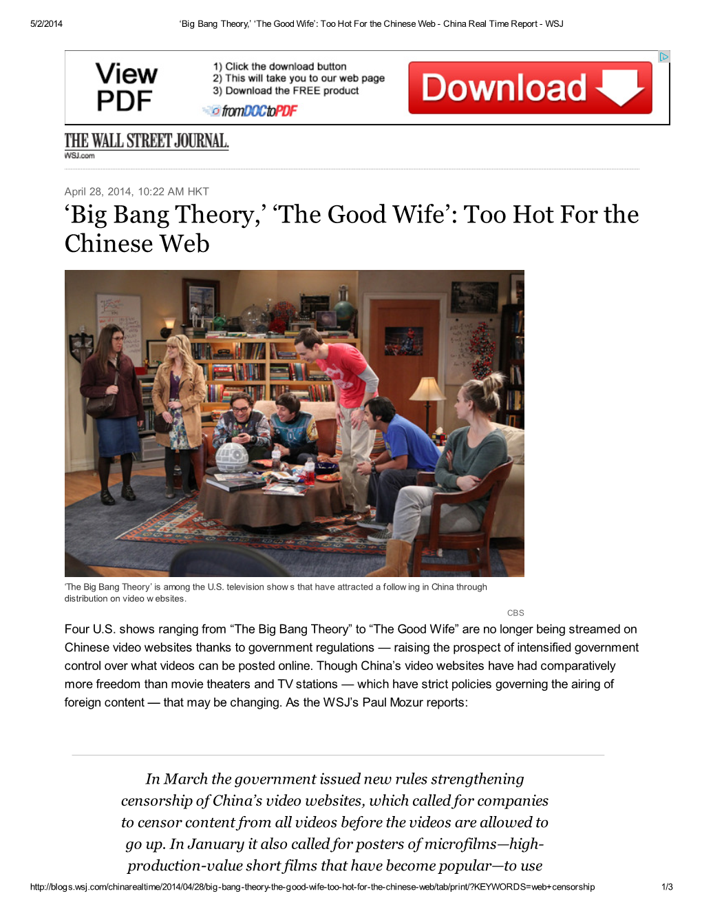 'Big Bang Theory,' 'The Good Wife': Too Hot for the Chinese