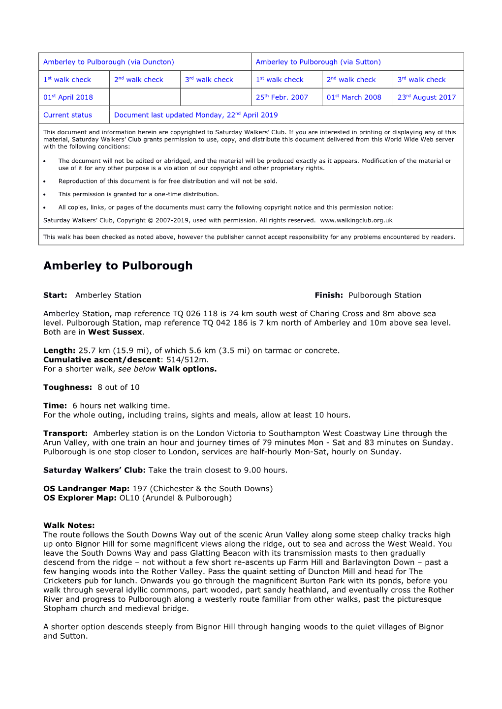 Amberley to Pulborough (Via Duncton) Amberley to Pulborough (Via Sutton)