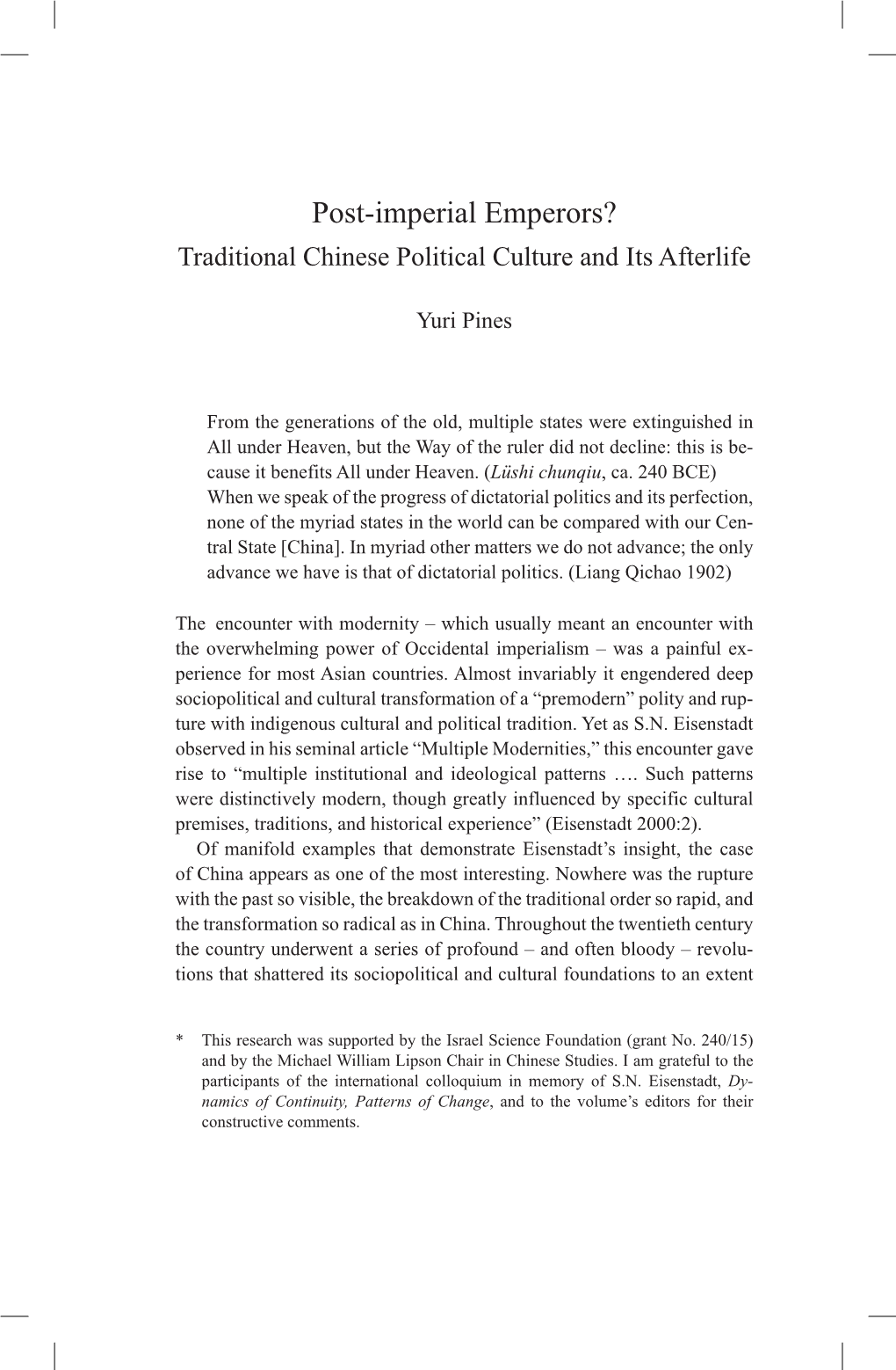 Post-Imperial Emperors? Traditional Chinese Political Culture and Its Afterlife