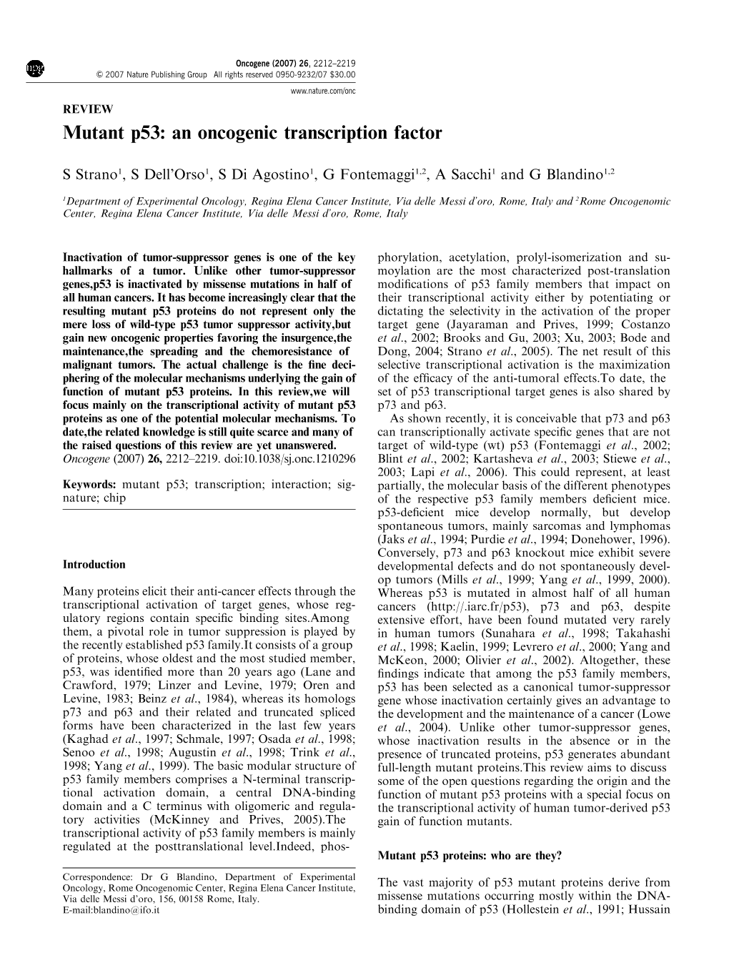 Mutant P53: an Oncogenic Transcription Factor