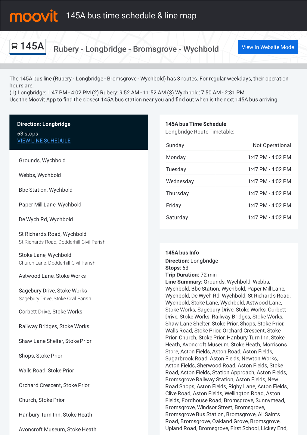 145A Bus Time Schedule & Line Route