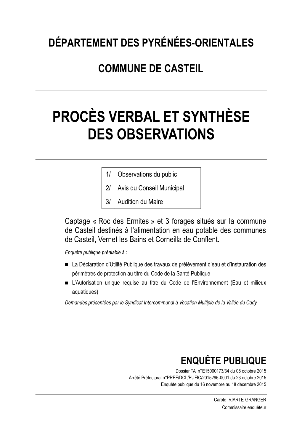 Procès Verbal Et Synthèse Des Observations