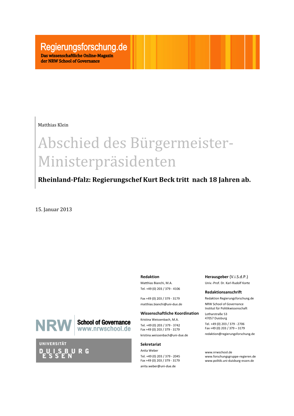 Abschied Des Bürgermeister-Ministerpräsidenten