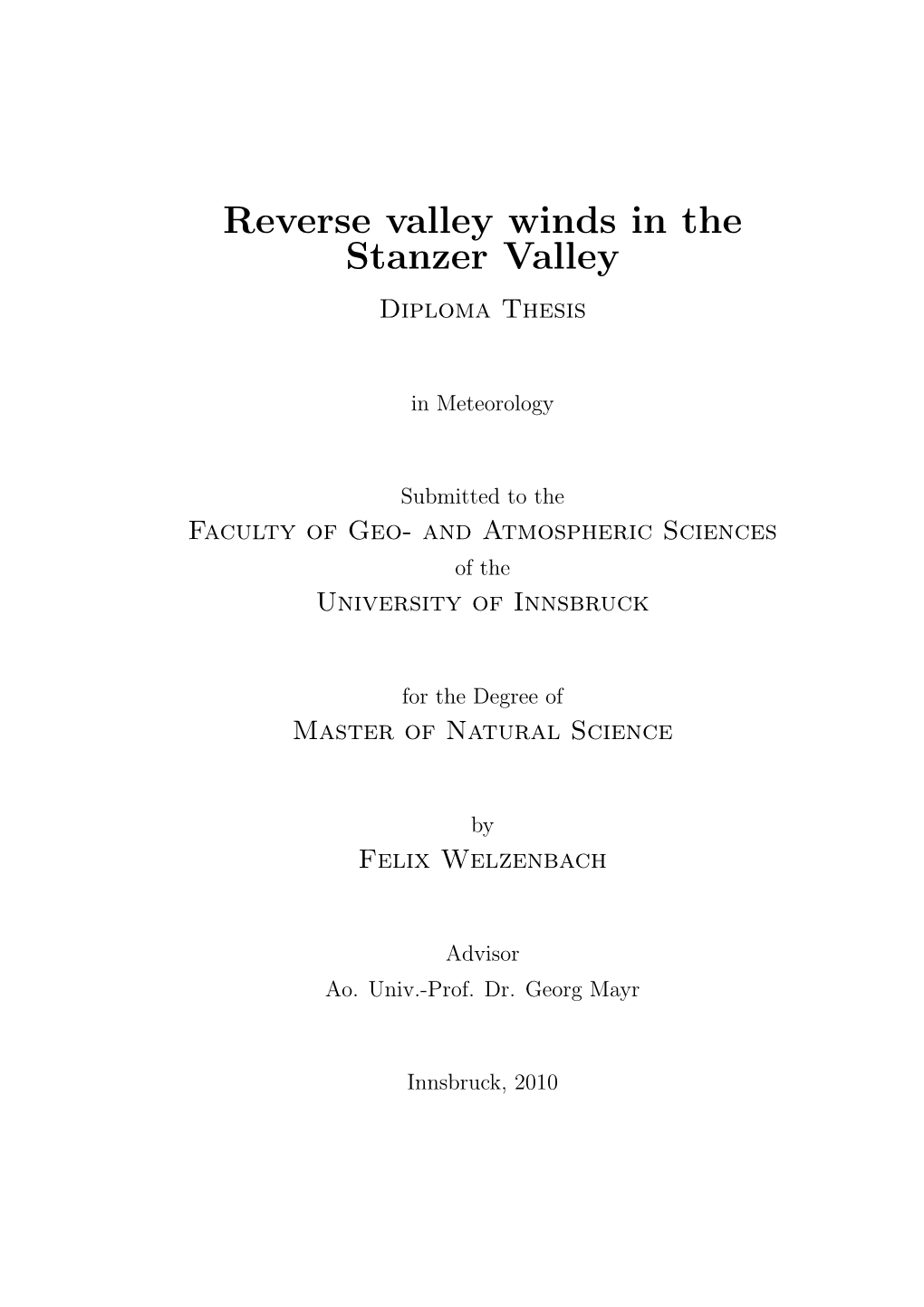 Reverse Valley Winds in the Stanzer Valley Diploma Thesis