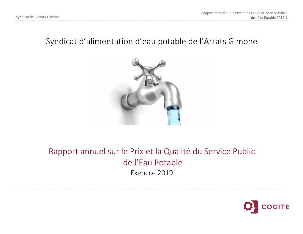 Syndicat D'alimentation D'eau Potable De L'arrats Gimone Rapport Annuel