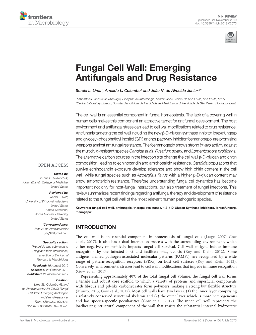 Fungal Cell Wall: Emerging Antifungals and Drug Resistance