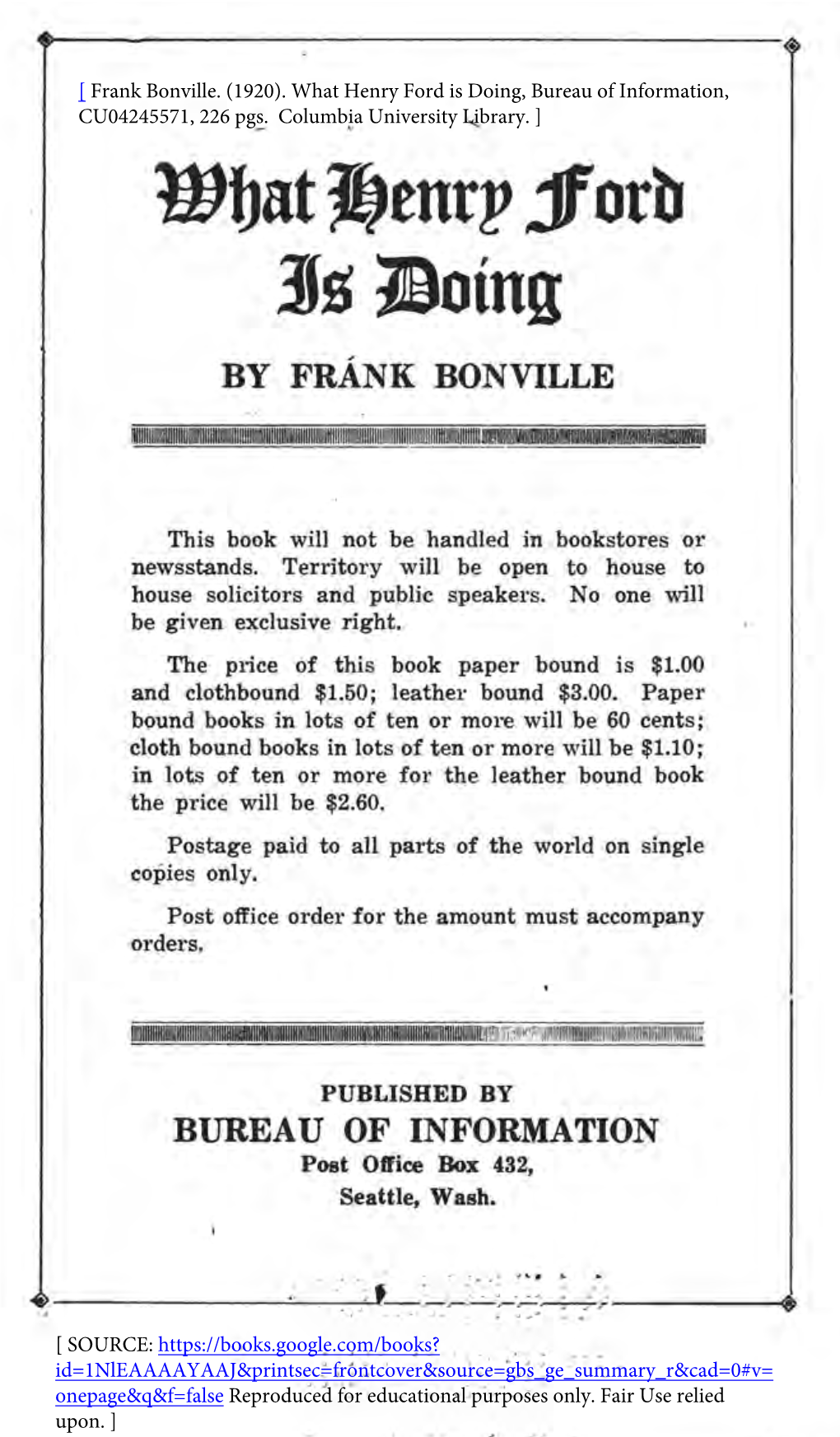 Frank Bonville. (1920)