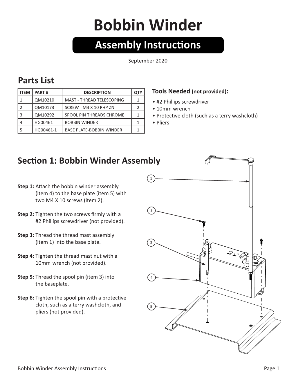 Bobbin Winder Assembly Instructions