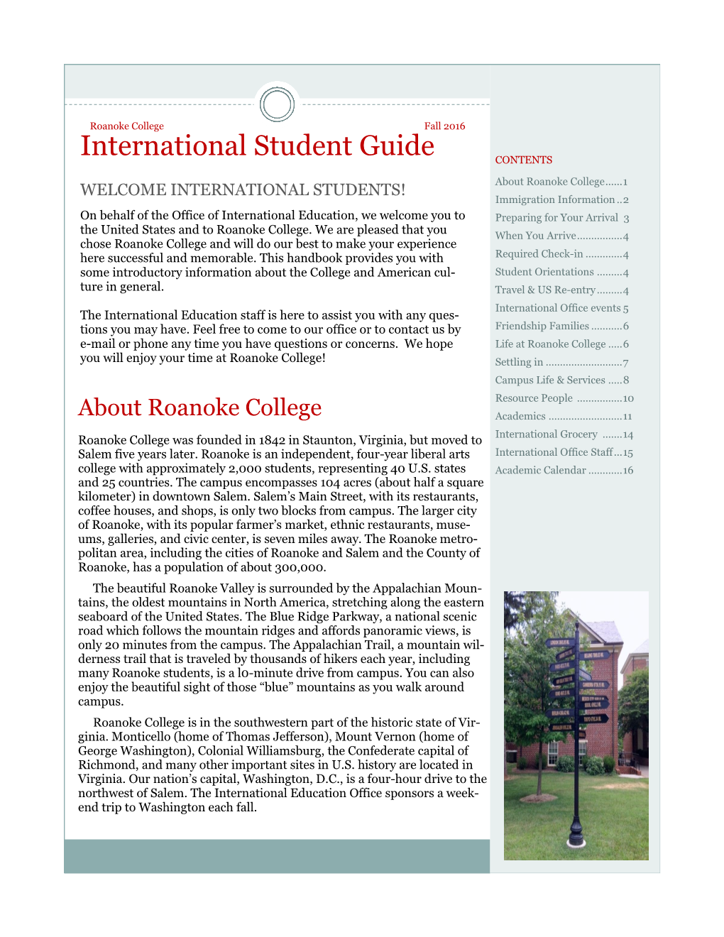International Student Guide CONTENTS