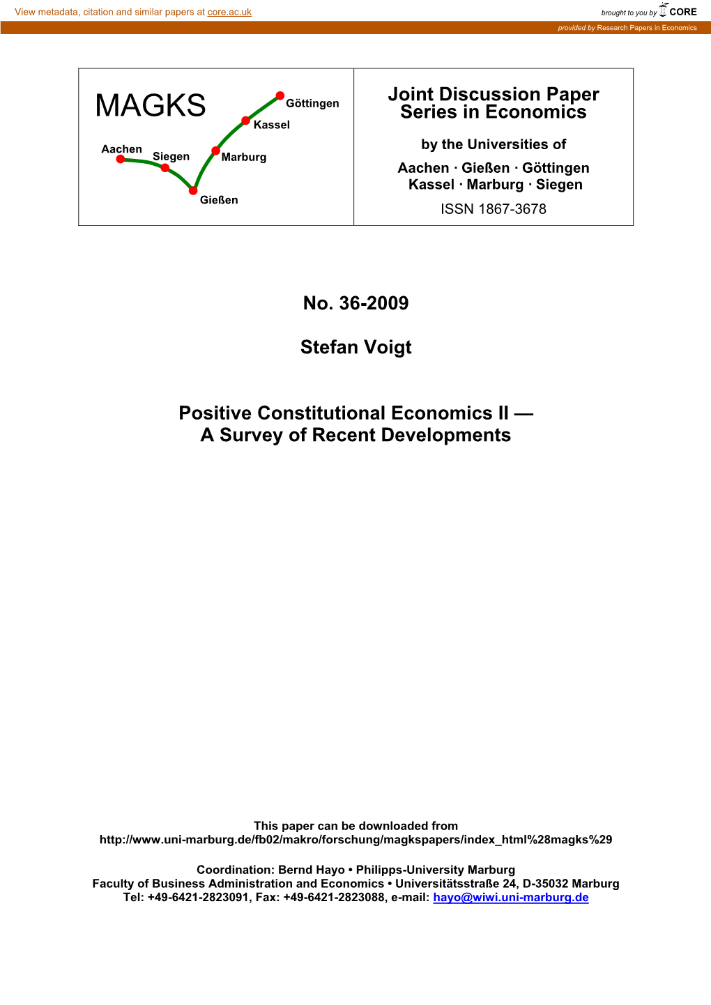 Positive Constitutional Economics II—A Survey of Recent Developments