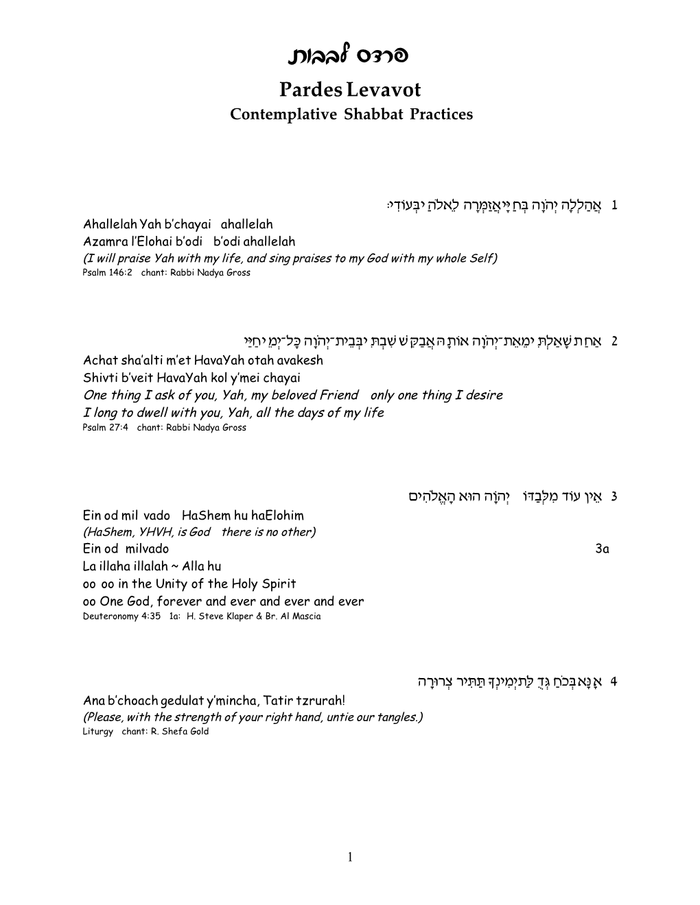 Zeaal Qcxt Pardes Levavot Contemplative Shabbat Practices