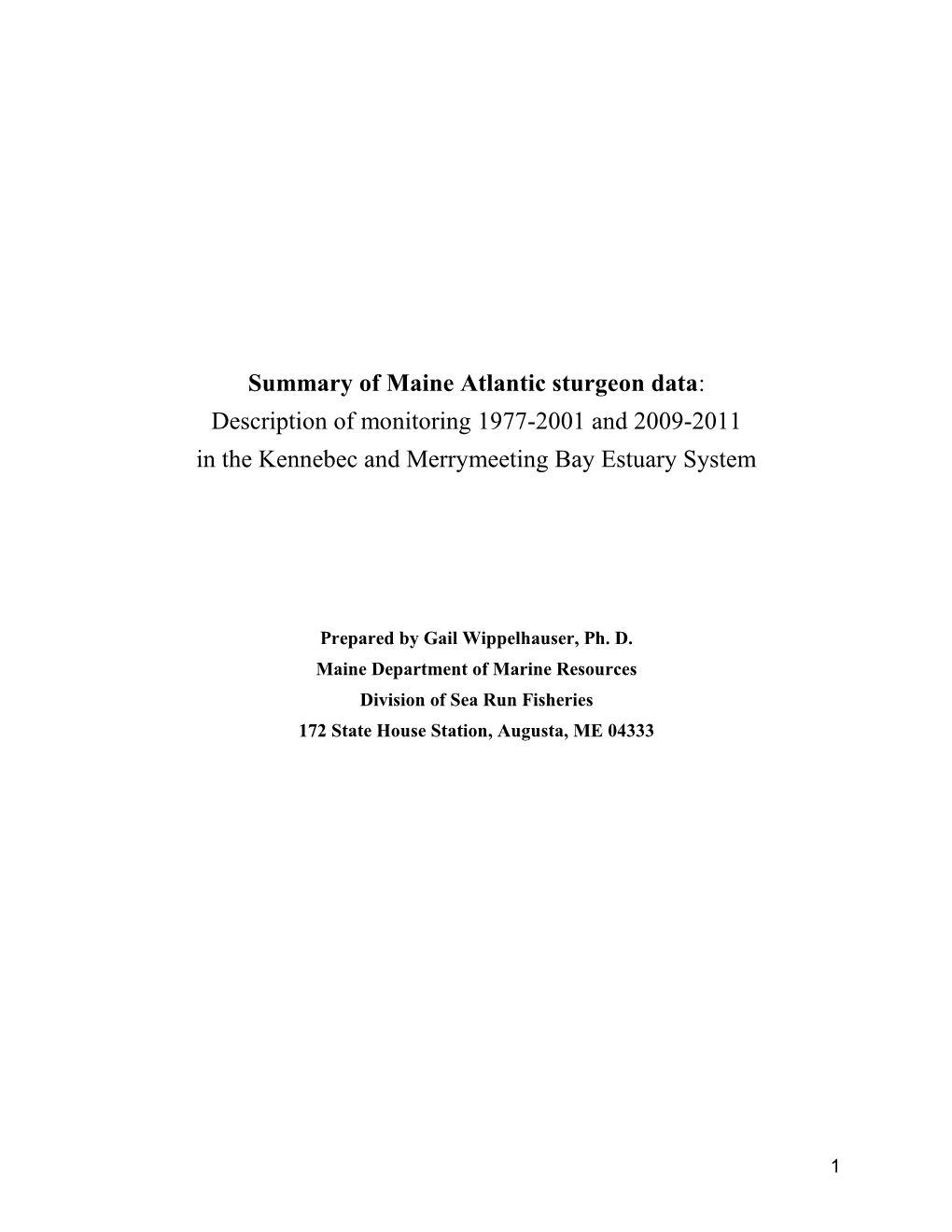 Atlantic Sturgeon – 1977-2001 Data Summary