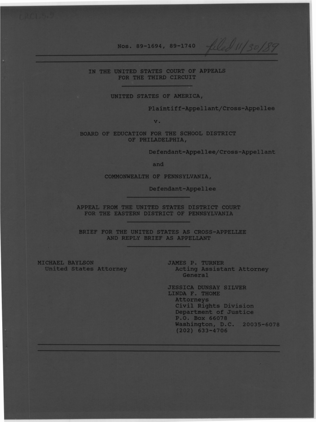 BOARD of EDUCATION for the SCHOOL DISTRICT of PHILADELPHIA, Defendant-Appellee/Cross-Appellant and COMMONWEALTH of PENNSYLVANIA, Defendant-Appellee