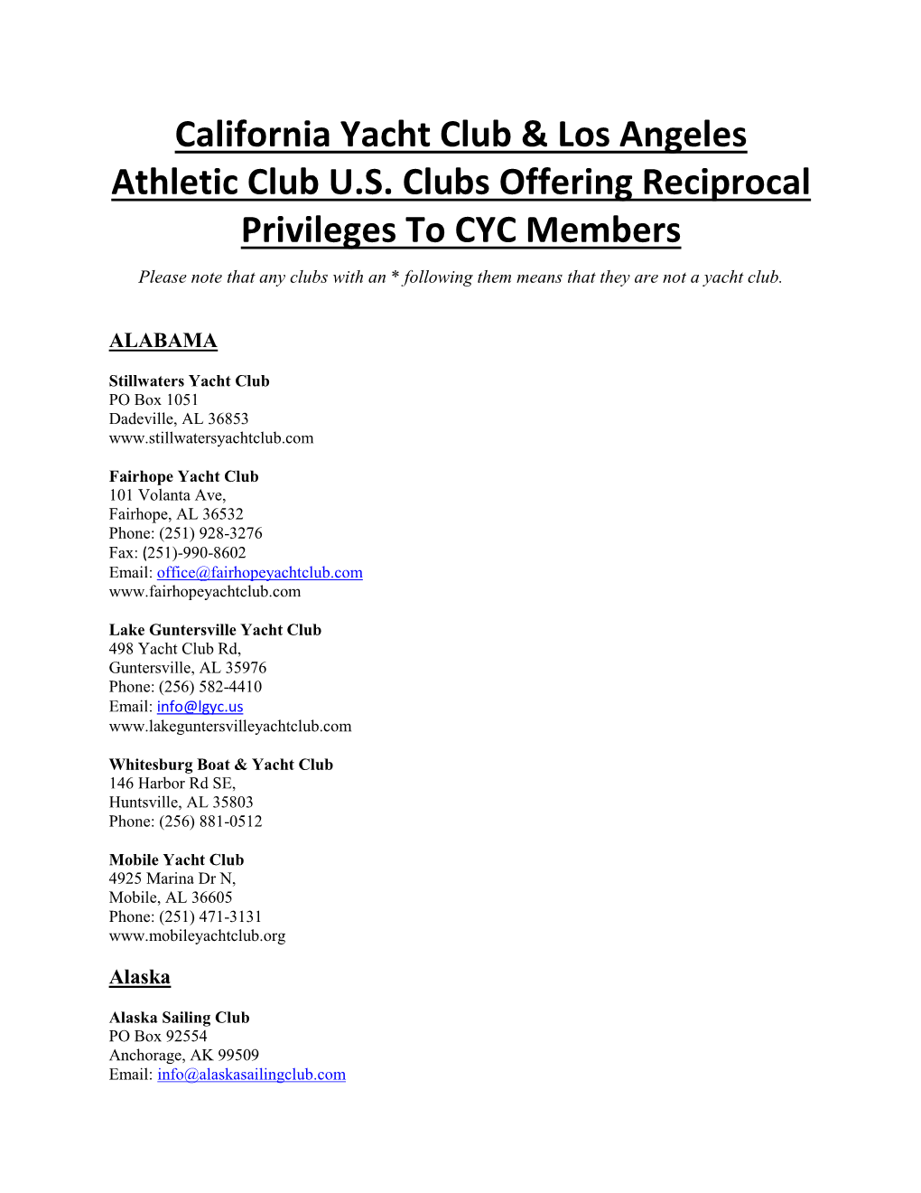 California Yacht Club & Los Angeles Athletic Club U.S. Clubs Offering